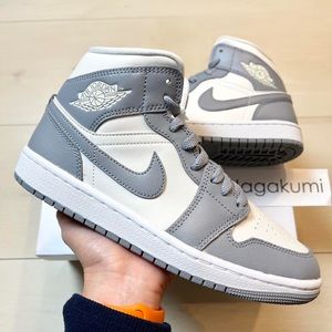 🐋 Women’s Nike Air Jordan 1 mid stealth grey white shoes